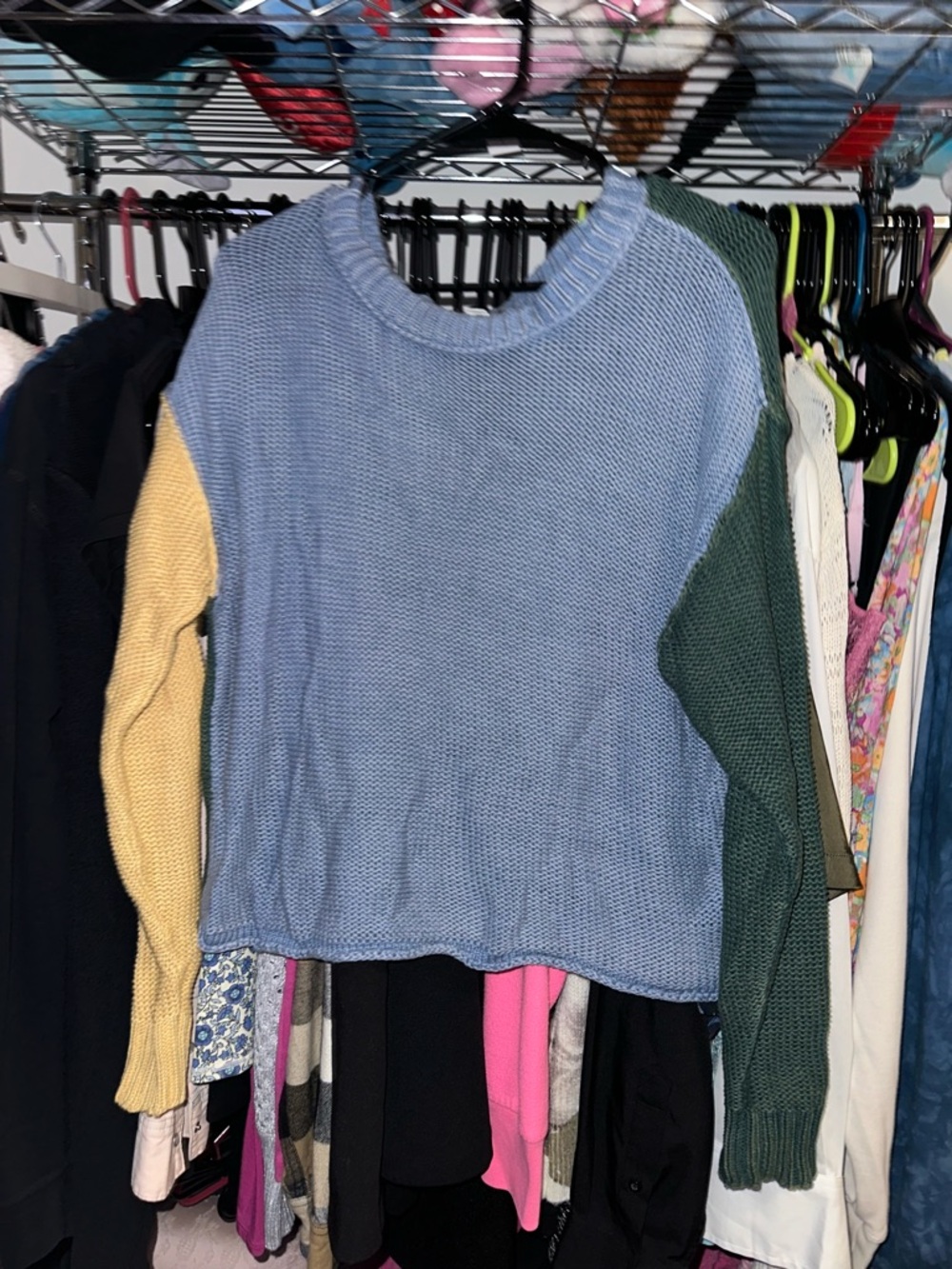 Colorblock Crewneck Sweater - Blue, Green & Yellow